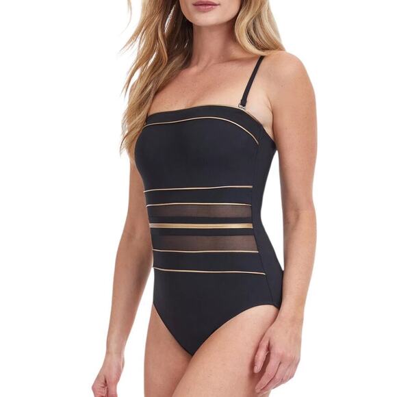 New Women’s Gottex Onyx Bandeau One-Piece Swimsuit Size 8 - Picture 1 of 8